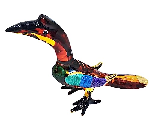 Mr_air_thai_Glass_Blown Tiny 3" Long Brown Blue Hornbill Curved Bill Bird Figurine - Miniature Hand Blown Painted Glass Birds Colorful Crystal Animals Decorative Collectible Figurines Décor Gifts