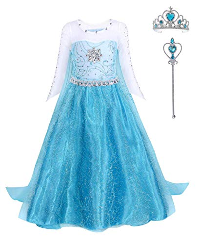FONLAM Disfraz de Princesa Vestido Largo Fiesta Niña Ceremonia Vestido Infantil Cumpleaños Niña Carnaval (4-5 Años, Turquesa)