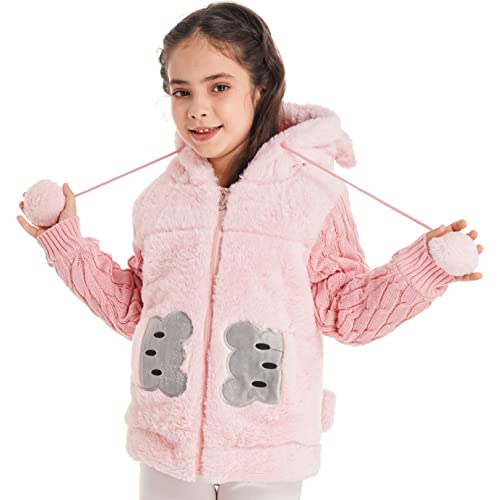 Kids Girls Winter Faux Fur Cartoon Bear Hooded Outerwear Fleece Jacket Coat Warm Overcoat2