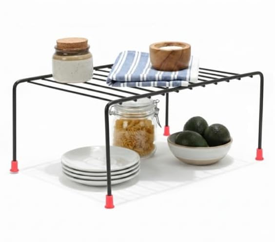 Image of Stainless Steel Kitchen Cabinet Shelf Organizer Rack, Under Cabinet Kitchen Dish Rack| Multipurpose Storage Stand, Bed Rack | (28 x 18.5 x 12.5 CM, Black) (Pack of 5)
