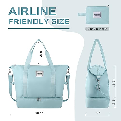 Woomada Travel Duffel Bag, Gym Bag With Wet Compartment ＆ Shoe Compartment. Overnight Bag For Women With Toiletry Bag, Carry On Duffel Bag,Sports Gym Tote Bag(Blue) #TOP1