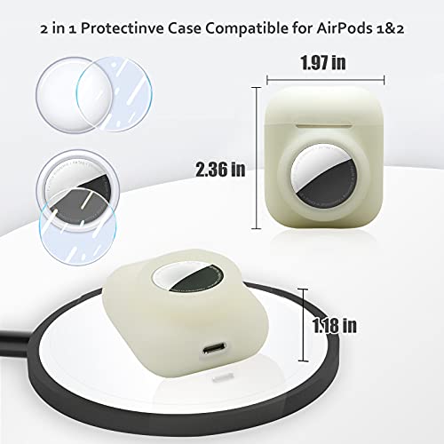2 In 1 Silicone Protective Skin Cover Compatible With Airpod 1&2 And Airtag, Soft Comprehensive Protective Case With 2 Pcs Tpu Screen Protector, Anti-Scratch Anti-Fall Anti-Lost(Luminouswhite) #TOP1