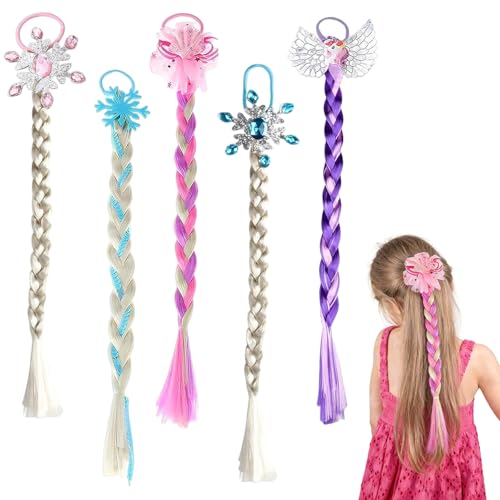 ZHITENG 5 Stück Bunte Haarsträhnen Kinder 40CM Haarschmuck Mädchen für Elsa Zopf Geflochtene Kunsthaar zum Einflechten Bunte Haarsträhnen mit Elastischem für Party Festival Haare Deko Geschenke