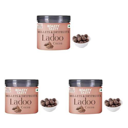 Image of Roasty Tasty Cocoa - Millets & Dryfruits Ladoo | No Added Sugar | Energy Bar Replacement | No Artificial Flavor | Healthy Snacks | Rich in Proteins | Dry Fruits, Seeds & Nuts Mithai | Pack of 3-100g