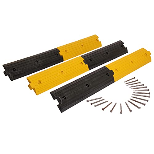 Image of LADWA 6 Piece, 3 Mtrs Rubber Rumblers Road Safety Speed Breaker /Speed Hump in Black & Yellow Color for High Visibility - (3 Yellow & 3 Black).