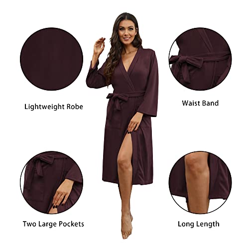 U2Skiin Women Robes Long Knit Bathrobe Soft Sleepwear Comfortable Ladies Stretch Loungewear(Dark Purple Red, M) #TOP1