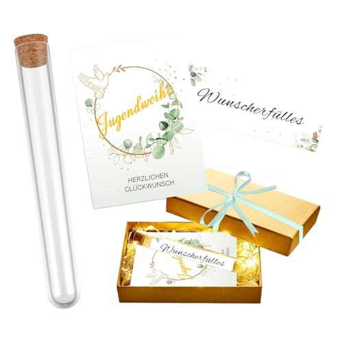 Geldgeschenk Jugendweihe Wunscherfüller jugendweihegeschenk Set Geldgeschenk Verpackung jugendweihe Geldgeschenk Jugendweiheskarte Reagenzglas Raffia (Geburtstag A)