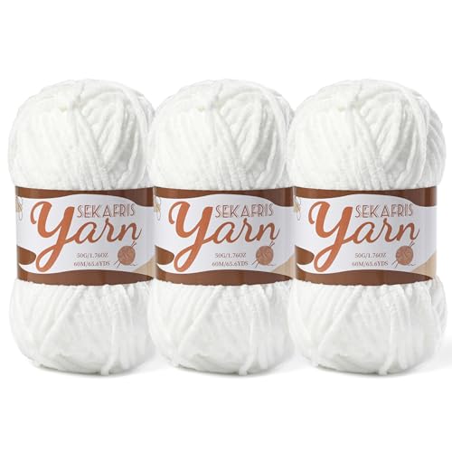 Image of 3 Pack Fluffy Velvet Yarn for Crocheting,Baby Blanket Yarn for Crocheting Soft,150g(196.8yds) Amigurumi Yarns,Plush Chenille Crochet Yarns,Puzzle Yarn for Crochet Weaving Craft(3 Snow White)