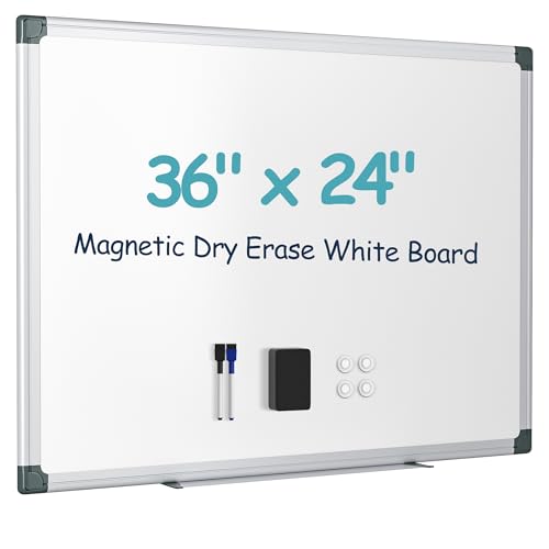 Paporia 36'x24' White Board for Wall, Aluminum Frame Dry Erase Board, Hanging Magnetic Whiteboard with 1 Eraser & 2 Markers & 4 Magnets for Home, School, Office, Dorm Room, Classroom