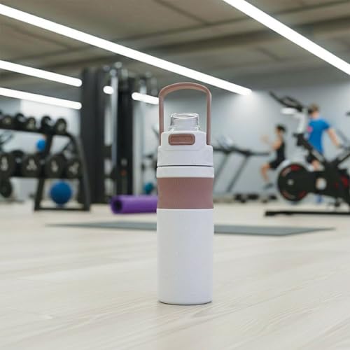 Image of 600ml Insulated Water Bottle with Straw - Premium SUS 316 Stainless Steel Sport Flask - Insulated Hot & Cold, Leak-Proof One-Click Flip Top - Gym & Travel Bottle (Ivory Mocha)
