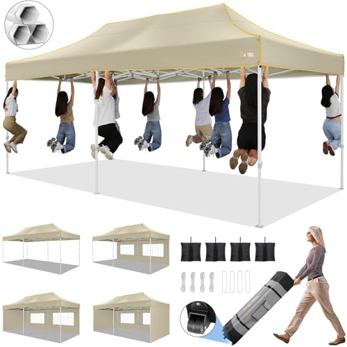 Image of Hoteel 10x20 Heavy Duty Pop Up Canopy Tent with 6 Sidewalls, Light Tan