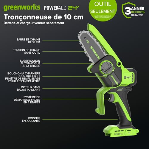 Greenworks POWERALL 24V Mini Tronçonneuse 10cm Gen. II Sans batterie - vue 3