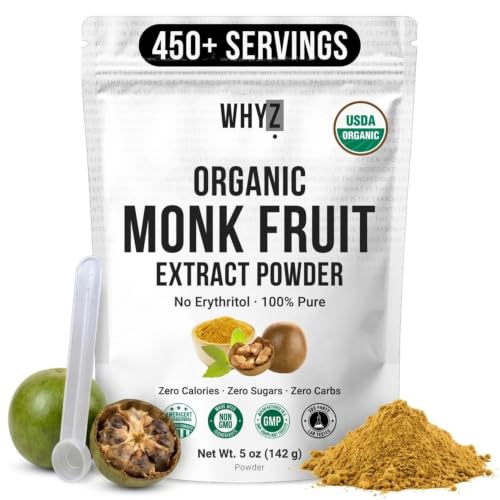 Organic Monk Fruit Extract, 100% Pure Monk Fruit Sweetener Organic No Erythritol and Zero Calorie, Sugar Substitute, Powdered Monkfruit Sweetener Keto and Paleo Diet Friendly, 458 Servings, 5 oz