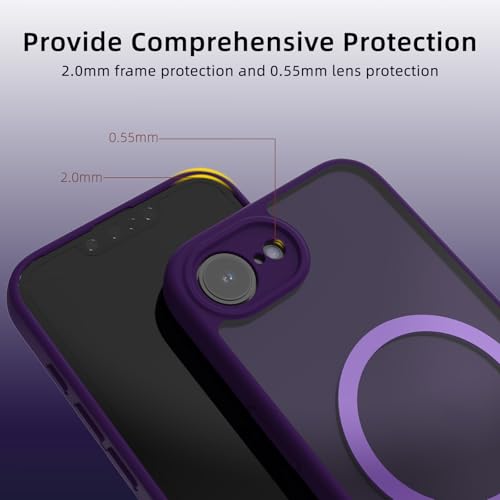 K TOMOTO Magnetic Case Compatible with iPhone 16e/iPhone 17e [for MagSafe] [Anti Yellowing] Translucent Matte Phone Case with Camera Lens Guard, Rugged Protective Cover, Purple — view 3