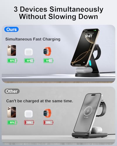 Image of Qi2 15W 3 in 1 Charging Station for Apple and Samsung | 2-year warranty, MagSafe, 18W PD adapter, ideal for home office desk multi device