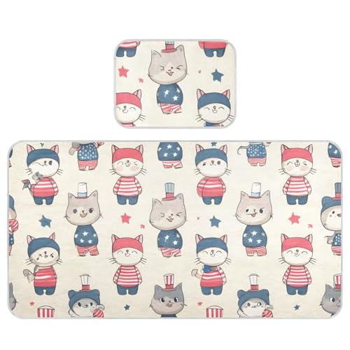 Bolaz Summer Sleeping Bed Pad, Cats Pattern Cooling Mattress Set Breathable Bed Mat Ice Silk Mat + Pillow Cover for Toddler Boys Girls