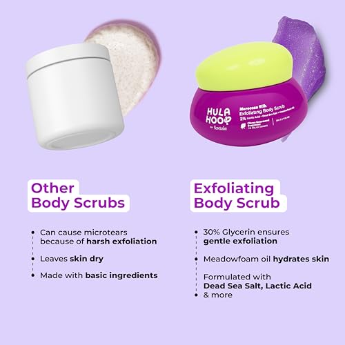 Image of Hula Hoop Exfoliating Body Scrub by Foxtale | Smoothes Skin & Fades Tan | Dead Sea Salt + Perlite + Lactic Acid | Prevents Strawberry Skin | Hydrates & Nourishes Skin Barrier