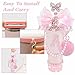 Letter Stickers Bling Accessories Set for Stanley 40/30/20 oz Tumbler: Bow Straw Topper, Charms, Butterfly Cap, Pearl Strap, Silicone Boot, Accessories for Stanley Quencher H2.0 (S, Pink Peony)