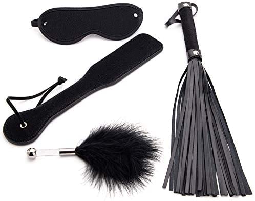 Kit deportivo de cuero para entrenamiento de caballos Hand Pat Beat Riding Crop Whip Venda de ojos Pluma Cosquillas Herramienta de castigo para su juego de 4 piezas