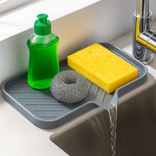 Image of Yumun Silicone Kitchen Sink Mat & Organizer - Fast-Drying Faucet Drip Pad | Non-Slip Sink Tray for Soap, Sponge & Scrubber Storage