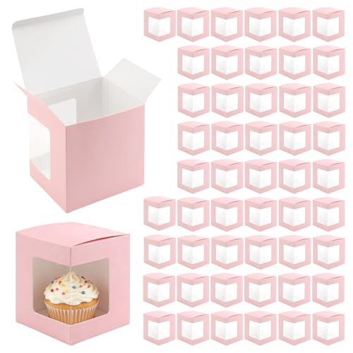 YAUFWUA 50 Pack Mug Boxes for Gifts, Coffee Mug Boxes with Clear Window Transparent Packaging Box for Sublimation Mugs 11oz 12oz 15oz Gift Wrapping Pink