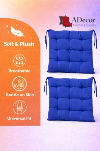 Image of A Decor Soft Cotton Chair Cushion Pad 40x40x4 cm| Comfortable Pad for Dining, Office & Study Chairs Pack of 1| (Royal Blue)