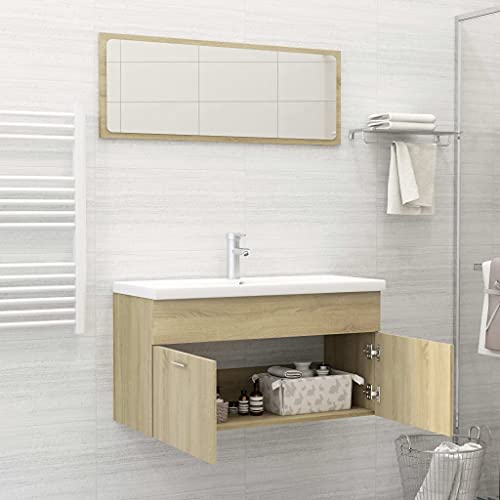 Juego de muebles de baño de madera de roble Sonoma de 2 piezas para almacenaje moderno 4