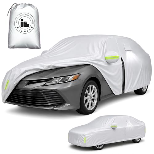 Image of Car Cover All Weather Custom Fit for Toyota Corolla Waterproof 10 Layers Full Cover Universal Heavy Duty Sun UV Rain Hail Protection with Driver Door Zipper Breathable Vents.