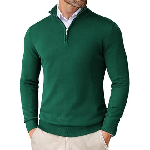 Pull COOFANDY Zippé Vert foncé Cover