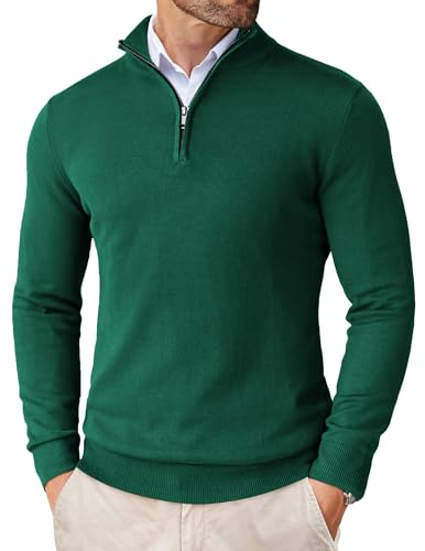 Image of COOFANDY Men's Quarter Zip Up Sweaters Slim Fit Lightweight Mock Pullover