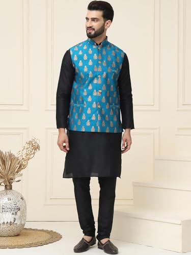 Image of SOJANYA (Since 1958 Men's Silk Blend Kurta Pyjama With Nehrujacket Set