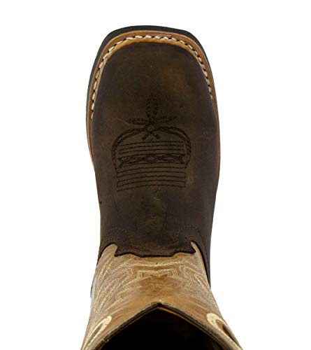 Kids Dark Brown Western Wear Cowboy Boots Solid Leather Square Toe Bota4