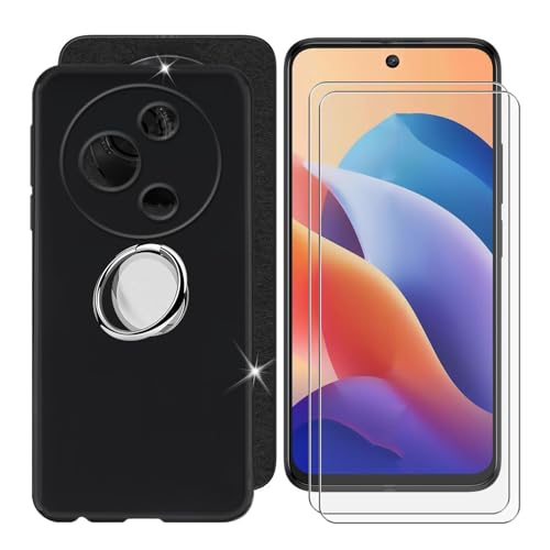 BUNALFaa Coque pour TCL 60 SE (6.67") Case + Verre Trempé(2 Pièces), Étui Anti-Collision Silicone Souple Housse Anti-Rayures avec Support de Téléphone Portable Réglable à 360° - Noir