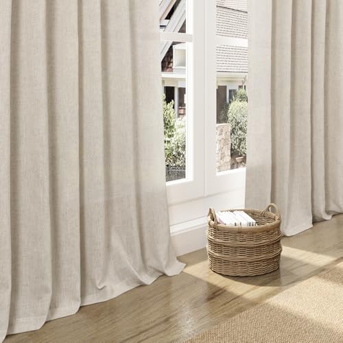 Image of Nanspring Boho Linen Curtains 84 Inches Long for Living Room Light Filtering Semi Sheer Curtain Back Tab Eclectic Home Decor Modern Elegant Luxury Drapes for Bedroom Office 52x84,2 Panels