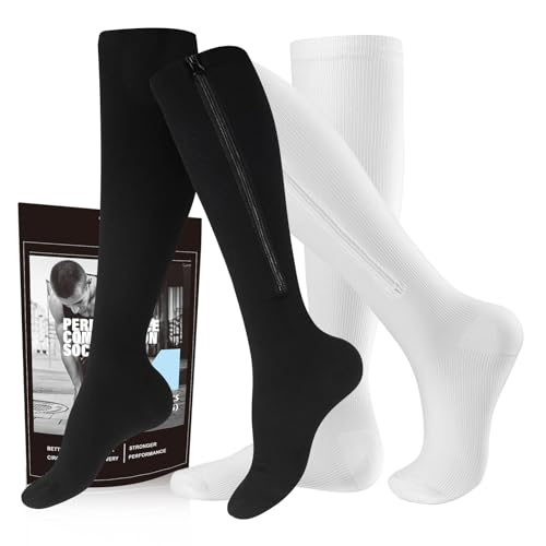 Image of cerpite Zipper Compression Socks, 2 Pairs 15-20 mmHg Closed Toe Compression Stockings for Men Women