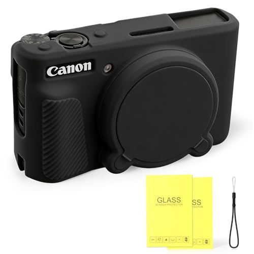 Kliksys Silicone Camera Case for Canon PowerShot SX740 / SX730 HS Digital Camera Soft Silicone Protective Case Removable lens cover with 2 x tempered glass protectors & 1 x wrist strap Black