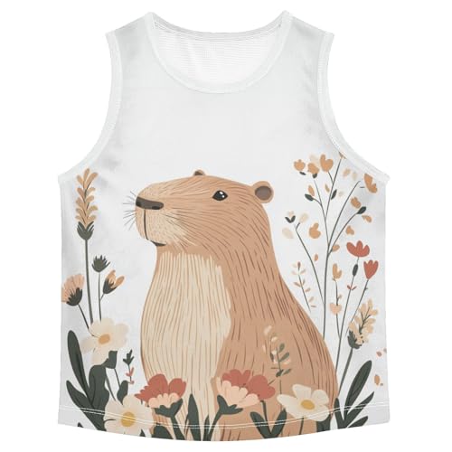 Boys Tank Top Shirts Capybara and Floral Sleeveless T-Shirts Crew Neck for Kids Clothing Children - Main Image