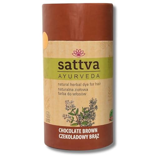 Sattva - Tinte natural para el cabello, henna para alergias, tinte orgánico a base de plantas para color natural del cabello, tinte de henna para volumen y brillo, doble porción, ECOCERT (chocolate