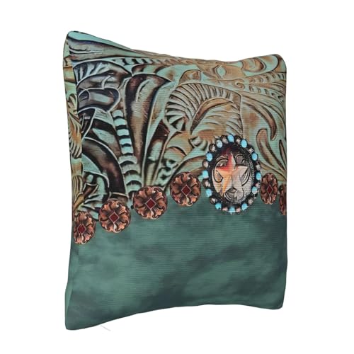 Primitive-Rustic-Cowboy-Cowgirl-Western-Country-Teal-Green-Leather-Throw-Pillow-Cushion-Cover-Decorative-Square-Accent-Pillow-Case-White Primitive Rustic Cowboy Cowgirl Western Country Teal Green Leather Throw Pillow Cushion Cover Decorative Square Accent Pillow Case White