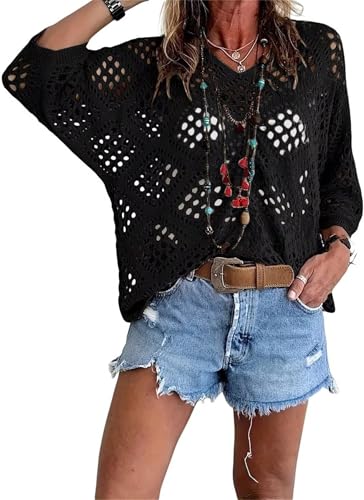 Tops de verano para mujer de manga larga y punto calado que secan rápido