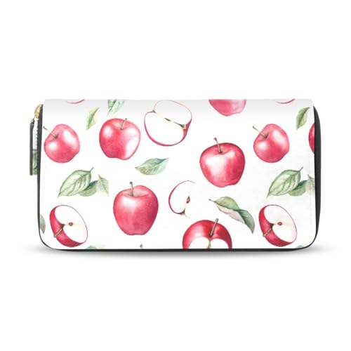 Long Wallets Leather Bifold Wallet for Women Apples Fruits with Zipper Credit Card Holder Large Capacity