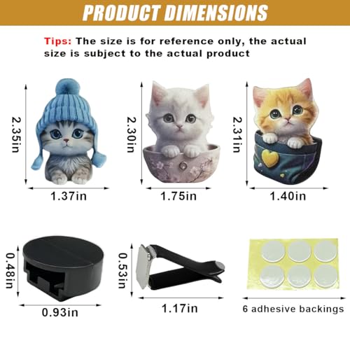 Image of 3PCS Cute Cat Car Air Vent Clips, 2D Flat Acrylic Cartoon Kitty Car Air Conditioner Outlet Clip, Auto Interior Decoration Accessories for Most Vehicles (Blue /White /Yellow)