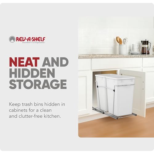 Image of Rev-A-Shelf Double Pullout Garbage Trash Cans for Kitchen Cabinets, 27 Qt
