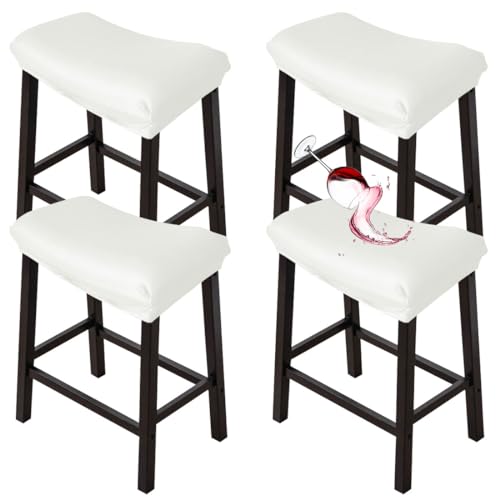Bifaunvogel Bar Stool Cover Rectangle Set of 4 Waterproof PU Counter Height Bar stools Slipcovers Saddle Stool Slipcover Bench Seat Protector Backless Bar Stools Covers Off-White