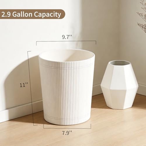 Image of GORESE Pu Leather Trash Can, 2.6 Gallon Wastebasket, Small Wastepaper Basket for Office, Bedroom, Living Room, Round Trash Bin Home Decor, Cream White