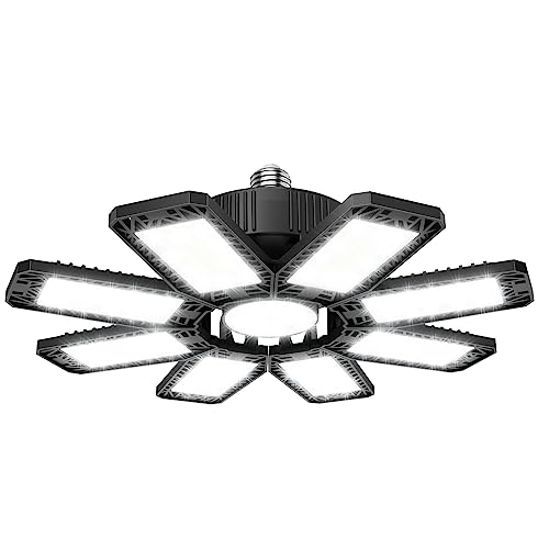 ANNIFUNLY Lámpara de Garaje 210W 21000LM, E26/E27 Lámpara LED de Techo para Taller, Deformable Luz de Garaje Plafon 7000K con 7+1 Paneles Ajustables, para Garaje, Taller, Almacén, Ático, Sótano