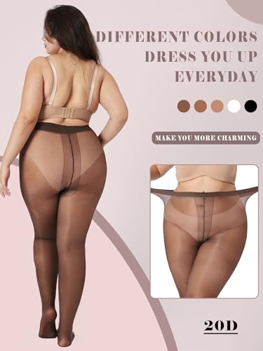 Image of Plus Size Sheer Black Tights for Women T-Crotch 20D Ultra Thin Pantyhose High Waist Stockings 2 Pairs