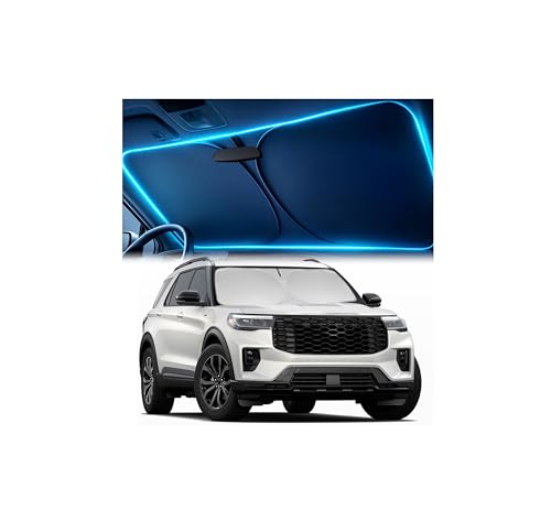 Windshield Sun Shade for Ford Explorer 2020-2026 ST XLT Limited Platinum Custom Fit Sun Shield with Mirror CutOut Blocks Heat & UV Foldable - Ford Explorer Windshield Sunshade