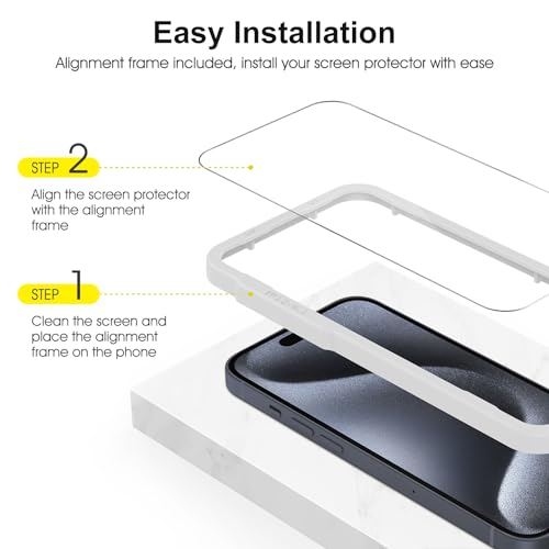 SPARIN für iPhone 15 Pro Max Panzer Schutz Glas, 3+3 Stück Schutzfolie und Kameraschutz mit Rahmen Installationshilfe, 9H Härte Folie, HD Displayschutz 3