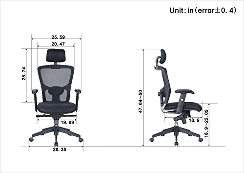Office Factor Ergonomic Black Mesh High Back Executive Office Chair, Adjustable Arms, Head Rest, Seat Depth, Lumbar Support, Pu Casters, Ergonomic Design, Adjust And Lock In 4 Different Positions #TOP4